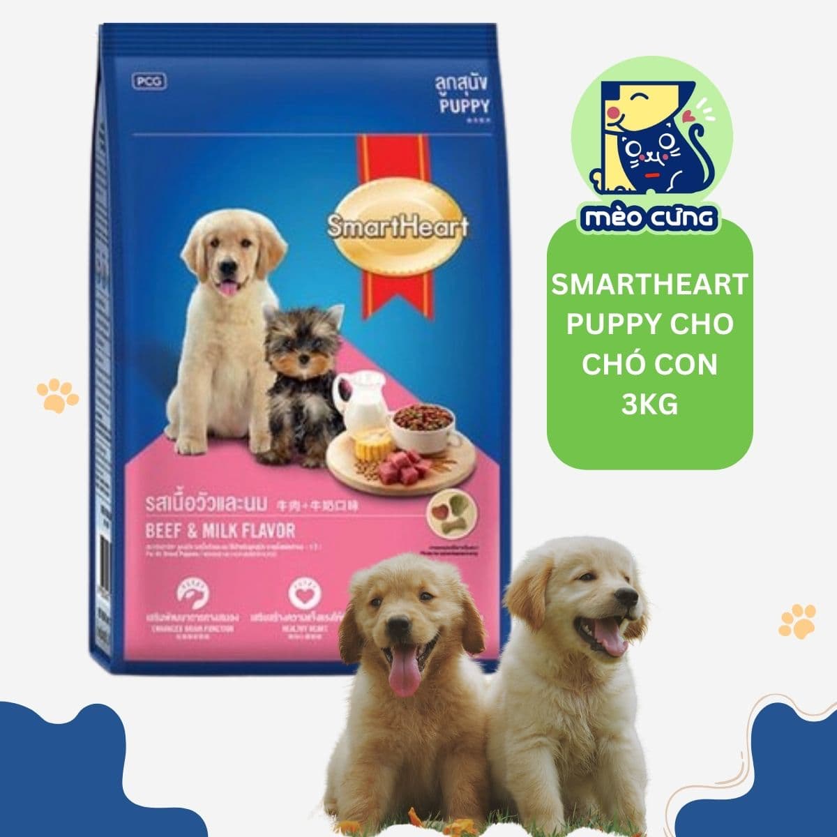 Hạt SmartHeart Puppy 2.7kg – Thức Ăn Chó Con Dinh Dưỡng, Hương Vị Bò & Sữa