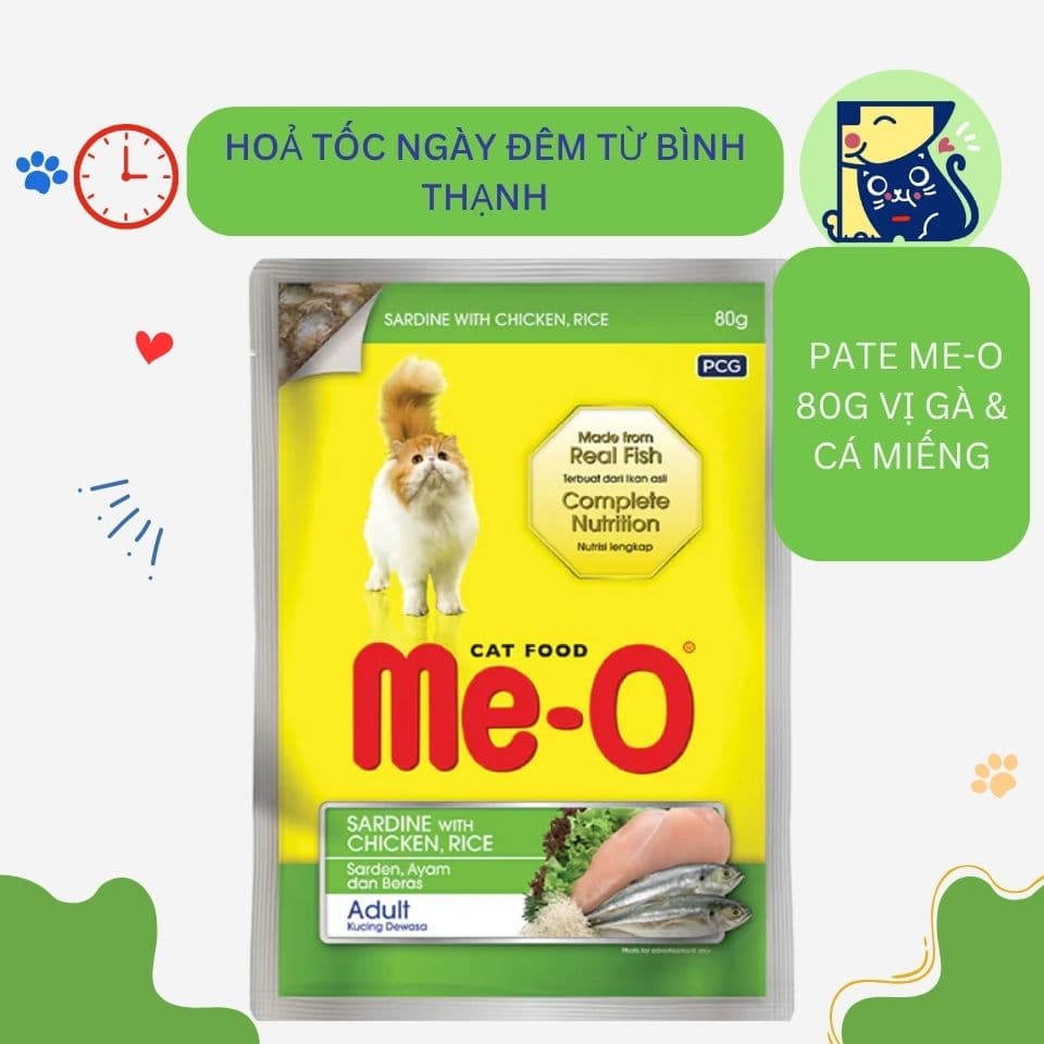 Pate Me-o 80g cho mèo trưởng thành - Gà Miếng & Cá