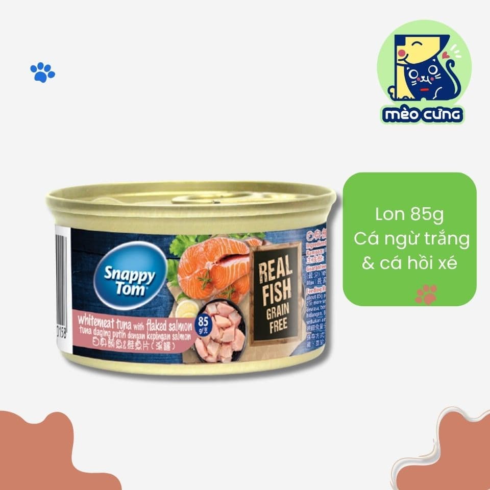 Snappy Tom 85g   Cá Ngừ Trắng Và Cá Hồi Xé